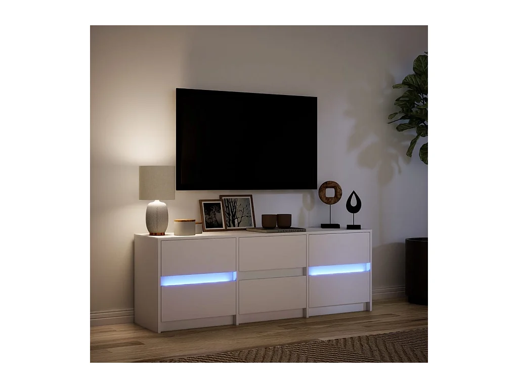 Tv-meubel | Tv-Bank | TV-kastmet LED 140x34x50 cm bewerkt hout wit
