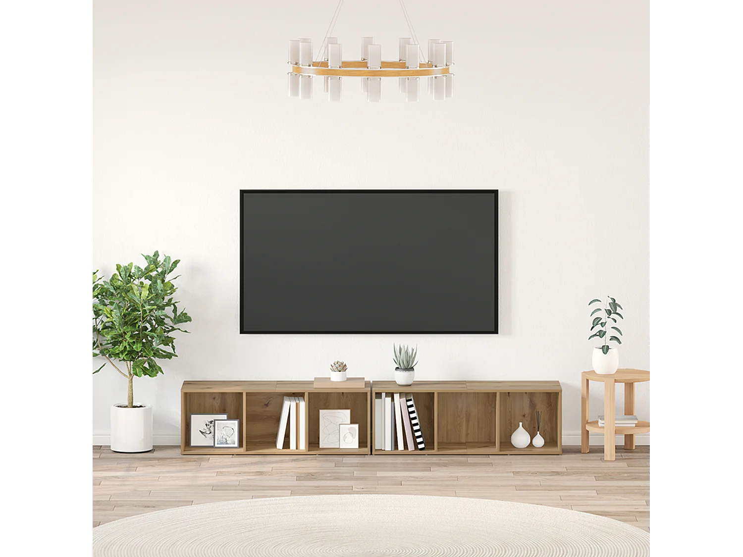 Conjunto de Mueble de TV | Mueble de salón Roble artesanal Madera contrachapada