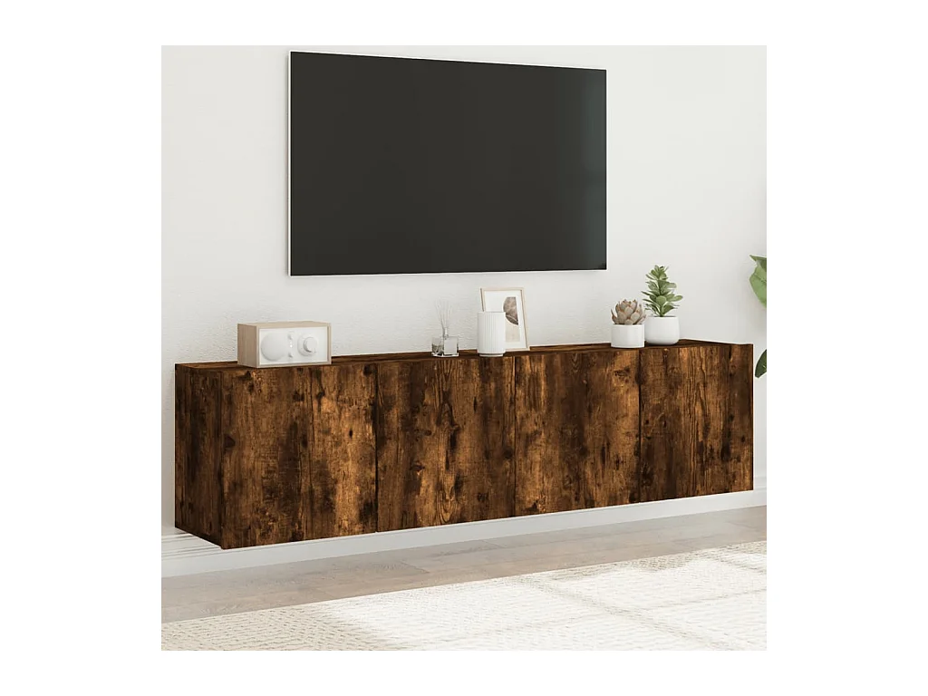 muebles para TV  | Gabinetes de TV |  Muebles de salón de pared 2 unidades roble ahumado 80x30x41 cm