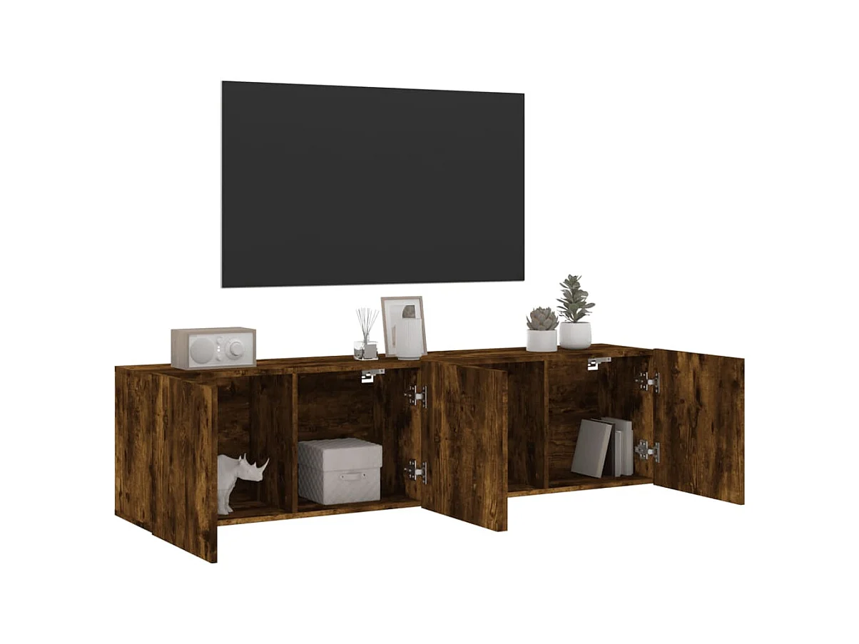 muebles para TV  | Gabinetes de TV |  Muebles de salón de pared 2 unidades roble ahumado 80x30x41 cm