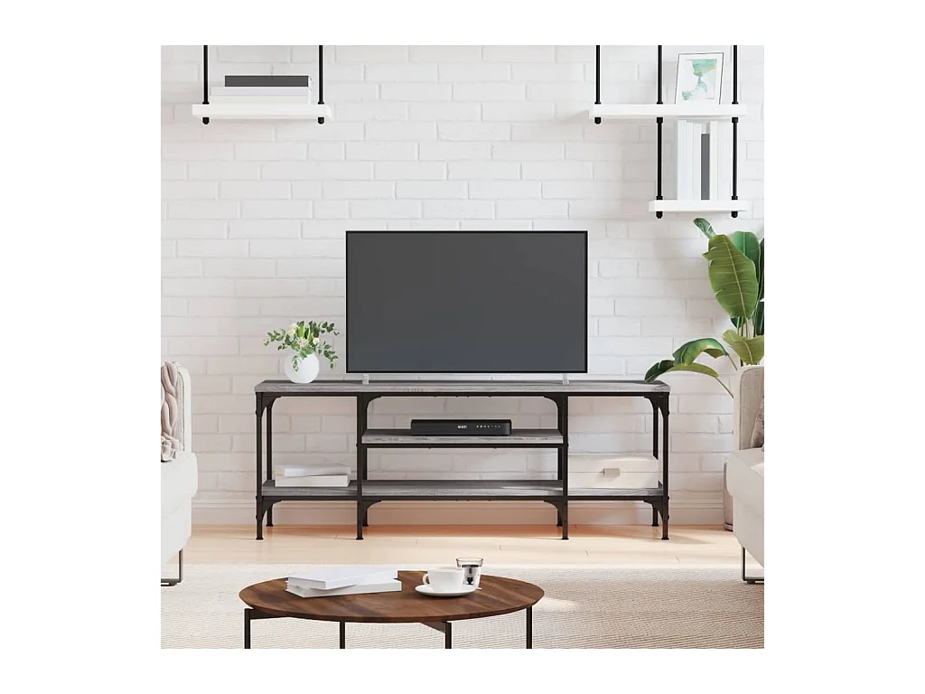Mueble TV | Gabinete de TV | Mueble de salón madera ingeniería y hierro gris Sonoma 121x35x45 cm