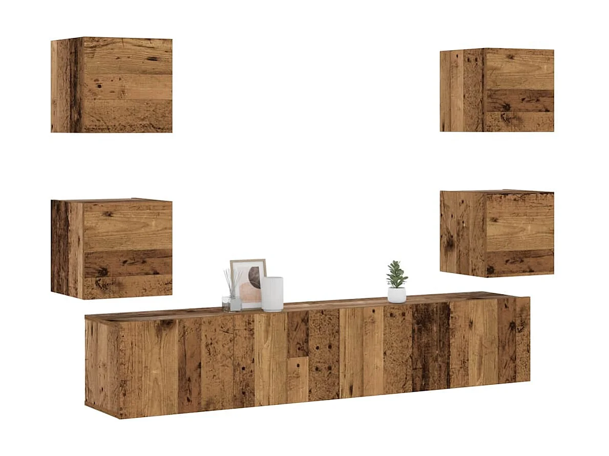 Meubles TV | Bancs TV | Armoires TV muraux 6 pcs vieux bois bois d'ingénierie