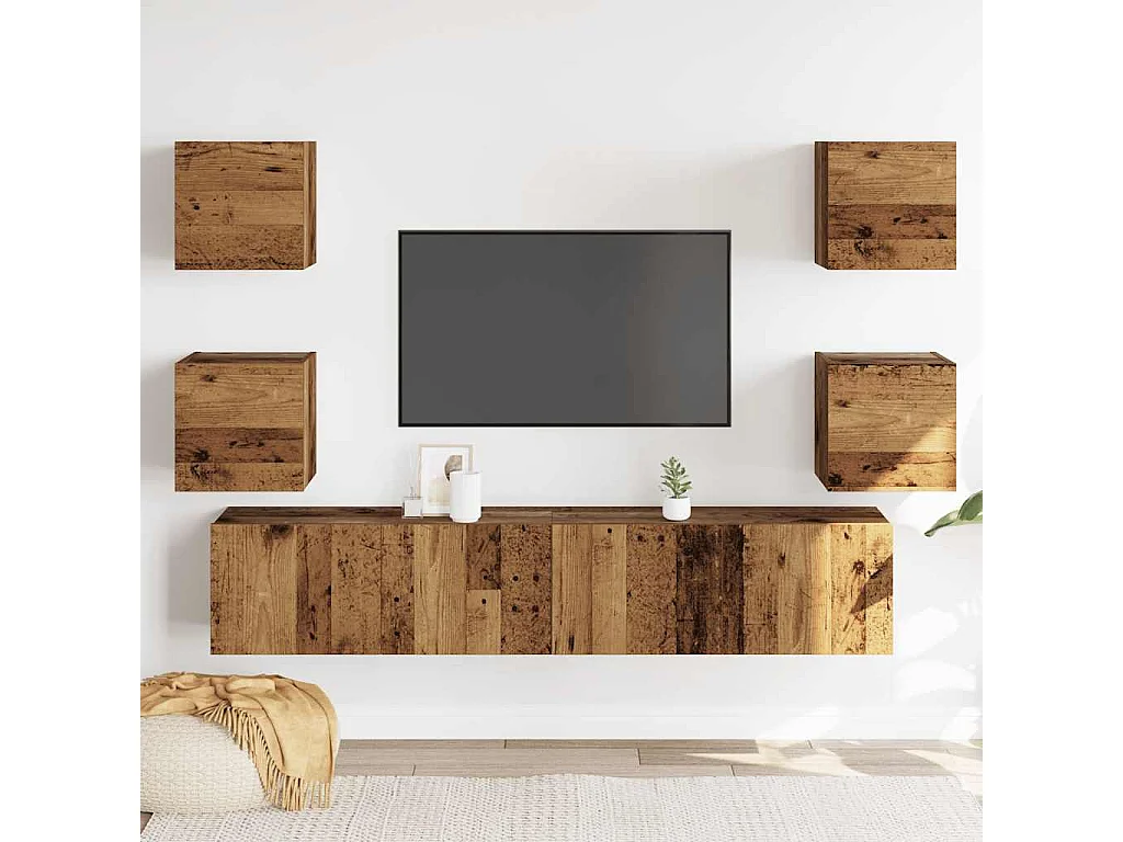 Meubles TV | Bancs TV | Armoires TV muraux 6 pcs vieux bois bois d'ingénierie