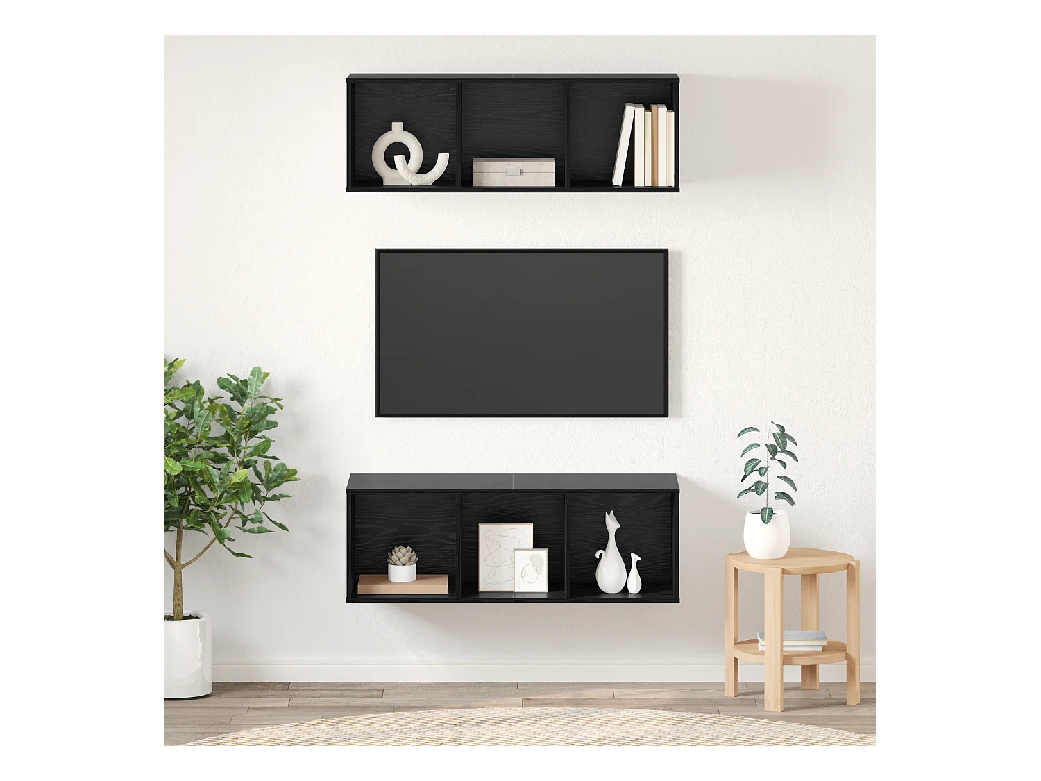 Gabinetes para TV | Muebles TV | Muebles de salón Montados en la Pared 2 pcs Roble negro