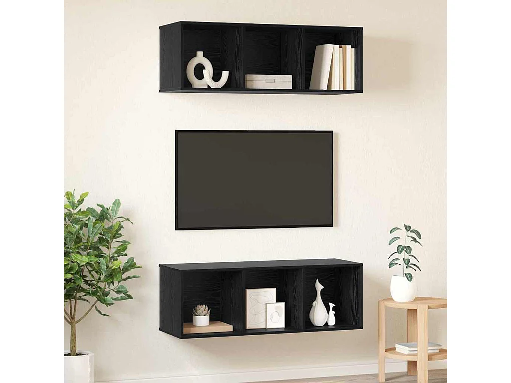 Gabinetes para TV | Muebles TV | Muebles de salón Montados en la Pared 2 pcs Roble negro