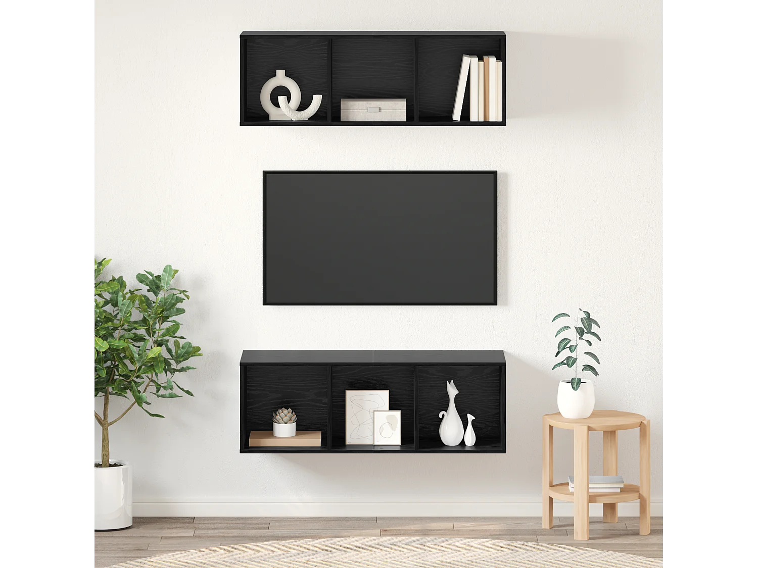 Gabinetes para TV | Muebles TV | Muebles de salón Montados en la Pared 2 pcs Roble negro