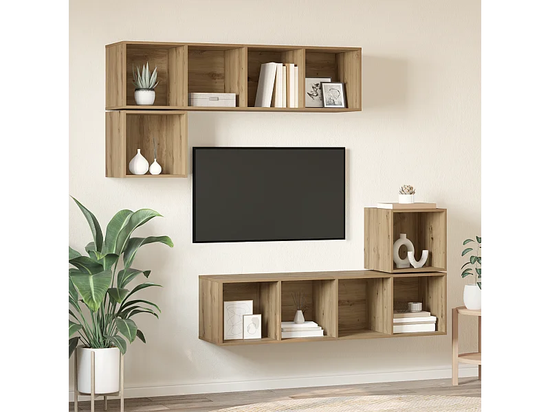 Tv-meubelset | Tv-Bank | TV-kast 4 pcs artisanaal eikenkleurig 37 x 37 x 142.5 cm