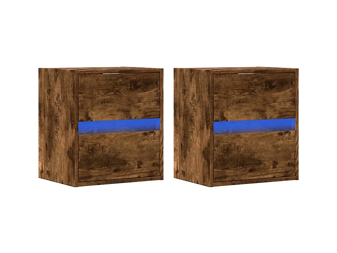 Muebles TV | Gabinetes de TV | Muebles de salón de pared luces LED 2 uds roble ahumado 41x31x45 cm