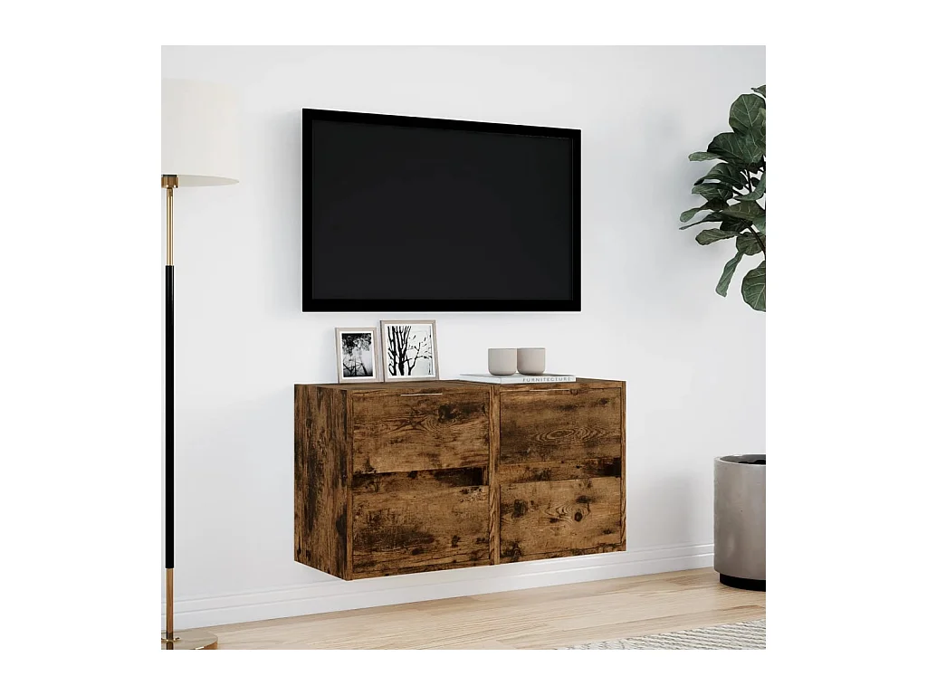 Muebles TV | Gabinetes de TV | Muebles de salón de pared luces LED 2 uds roble ahumado 41x31x45 cm