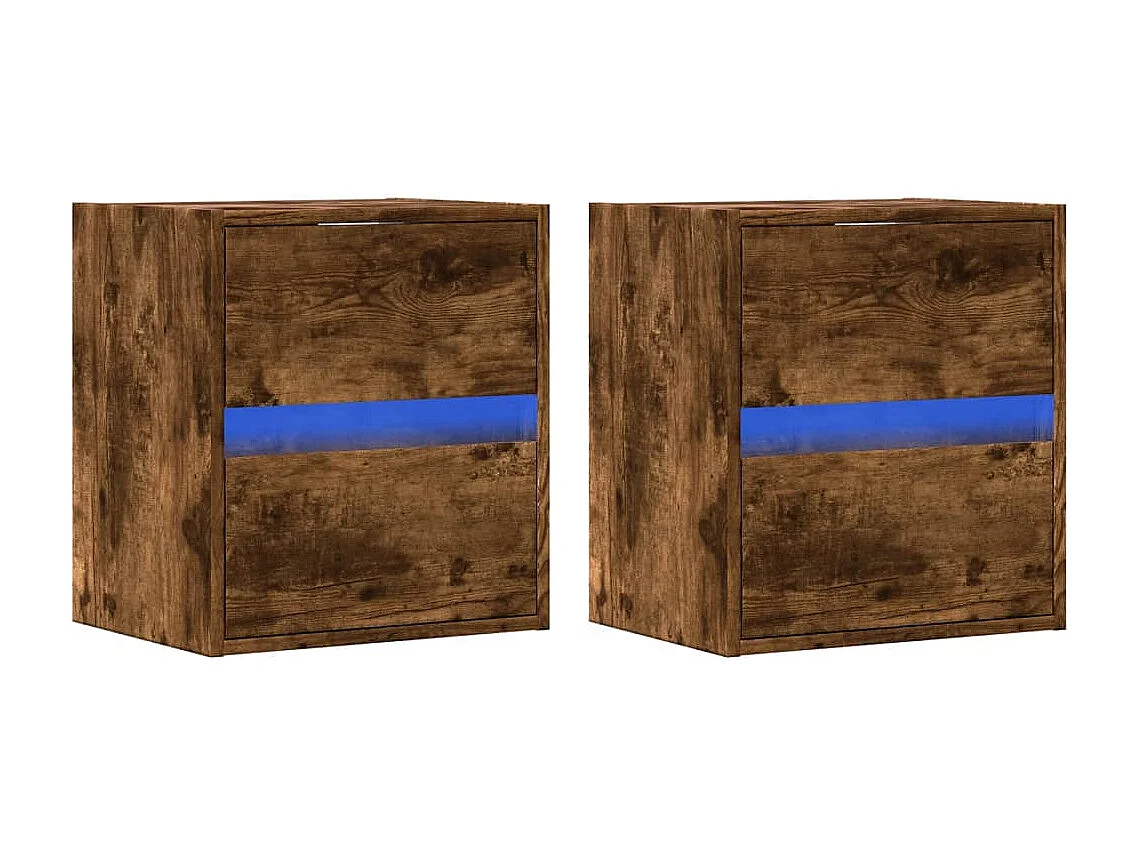 Muebles TV | Gabinetes de TV | Muebles de salón de pared luces LED 2 uds roble ahumado 41x31x45 cm