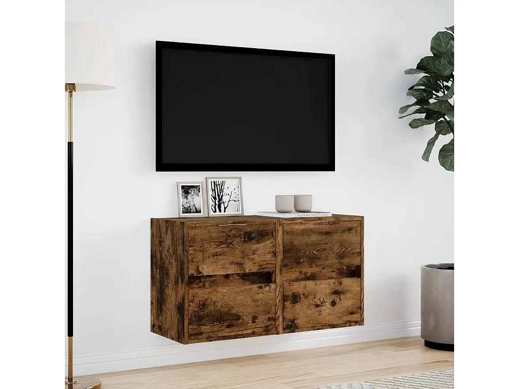 Muebles TV | Gabinetes de TV | Muebles de salón de pared luces LED 2 uds roble ahumado 41x31x45 cm