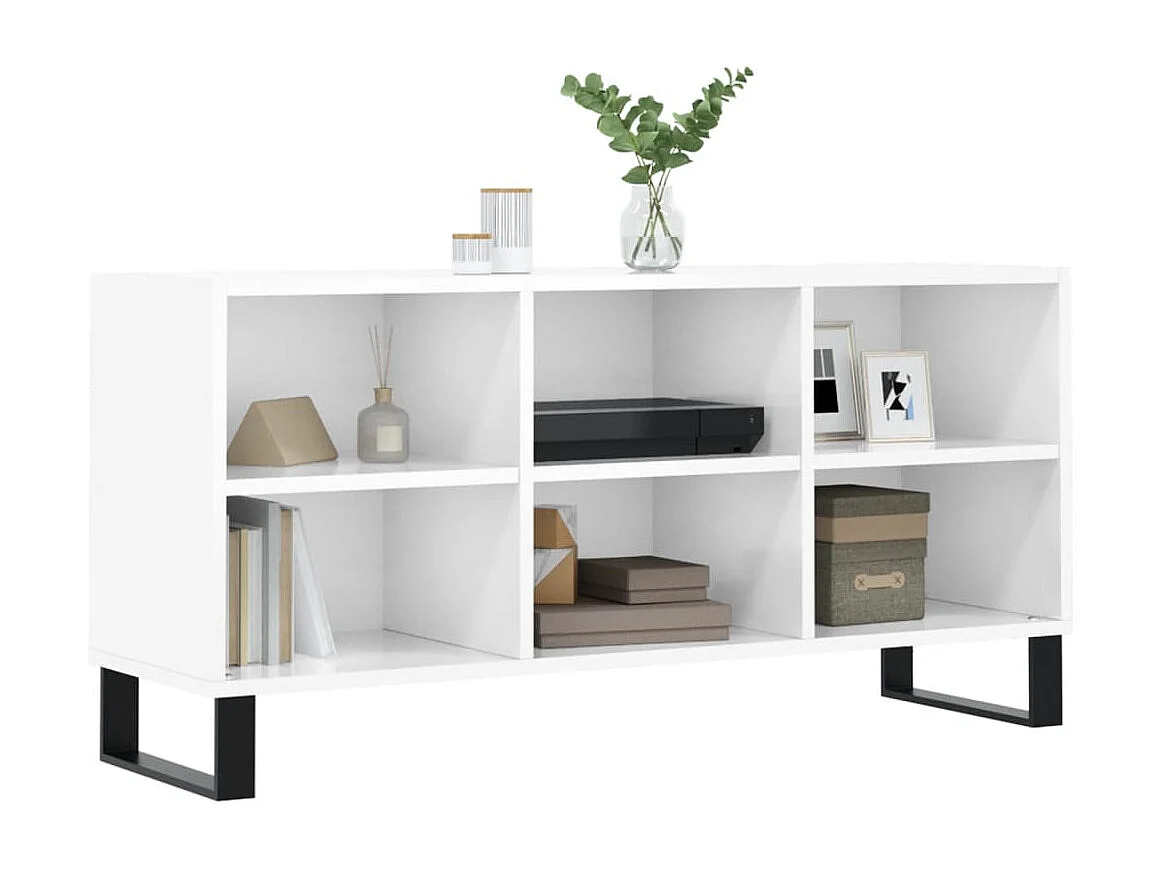 Meuble TV | Banc TV | Armoire TV blanc brillant 103,5x30x50 cm bois d'ingénierie