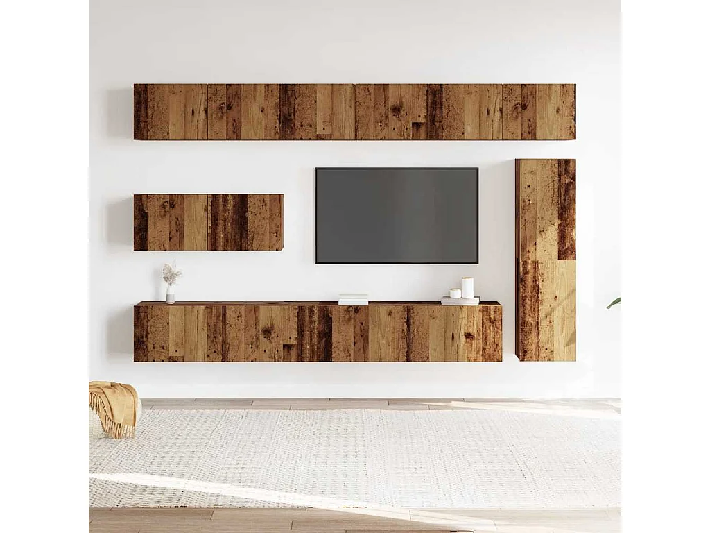 Set Mobile TV | Armadietto TV 7 pz Montato a Parete Legno Antico in Truciolato