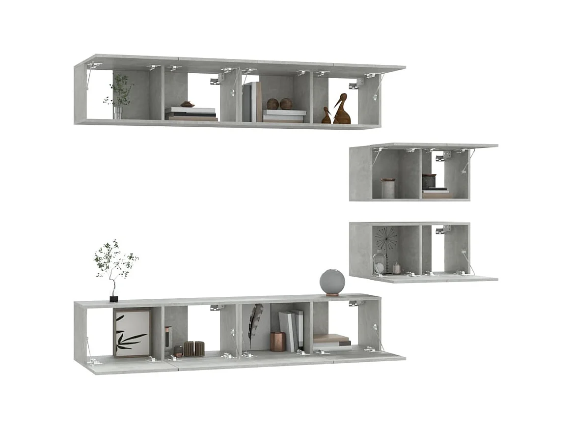 Set de muebles de TV | Gabinetes de TV |  Muebles de salón 6 pzas madera contrachapada gris hormigón