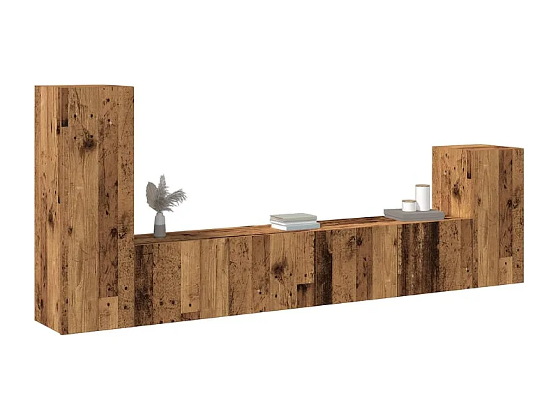 Conjunto de Mueble de TV | Mueble de salón 4 piezas montado la pared madera vieja