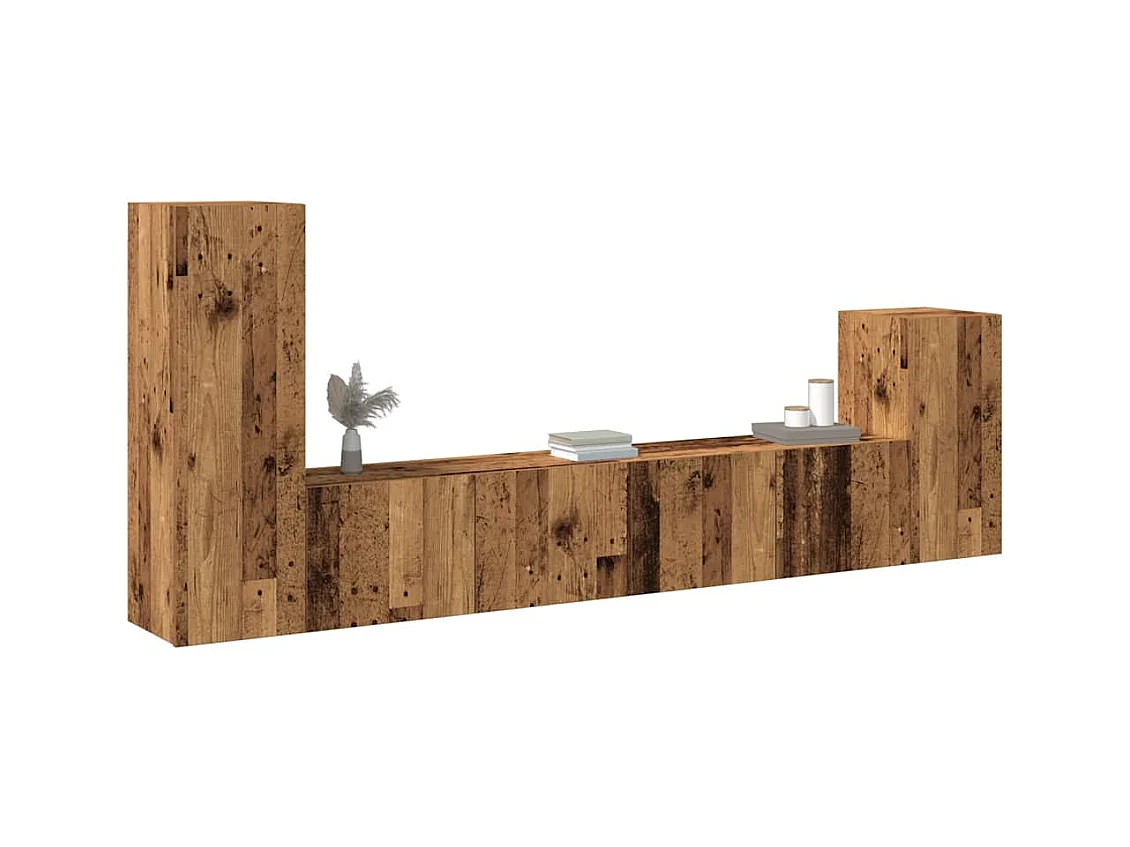 Conjunto de Mueble de TV | Mueble de salón 4 piezas montado la pared madera vieja