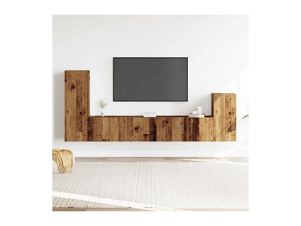 Conjunto de Mueble de TV | Mueble de salón 4 piezas montado la pared madera vieja