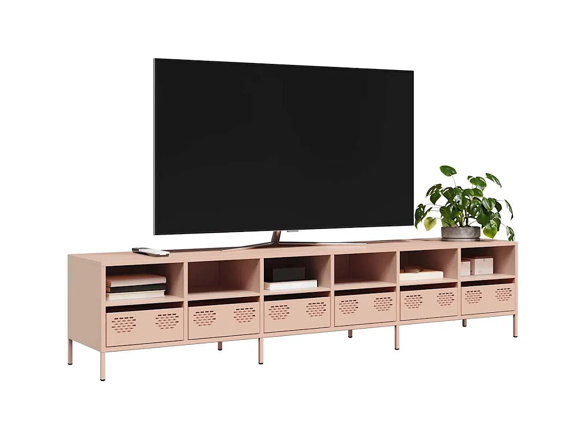 Mueble para TV  | Gabinete de TV |  Mueble de salón acero laminado en frío rosa 202x39x43,5 cm