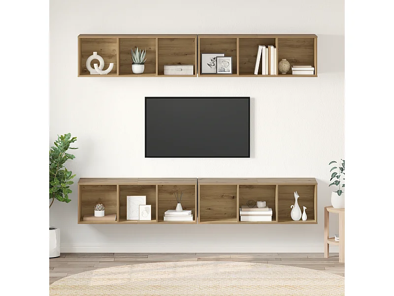 Wand TV kast | Tv-meubel | Tv-Bank 4 pcs artisanaal eikenkleurig 37 x 37 x 107.5 cm