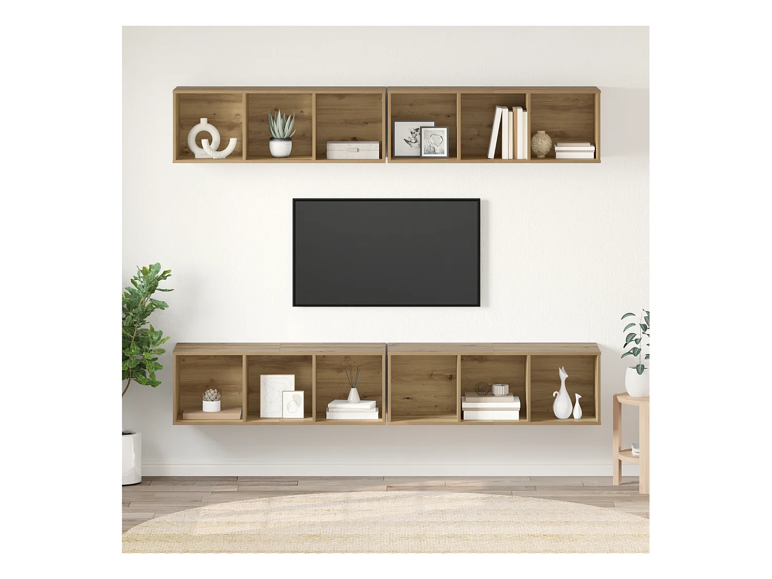 Wand TV kast | Tv-meubel | Tv-Bank 4 pcs artisanaal eikenkleurig 37 x 37 x 107.5 cm
