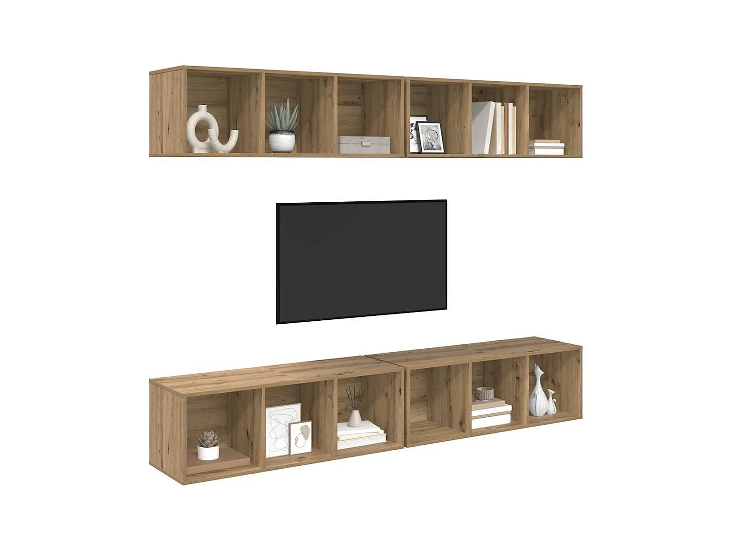 Wand TV kast | Tv-meubel | Tv-Bank 4 pcs artisanaal eikenkleurig 37 x 37 x 107.5 cm