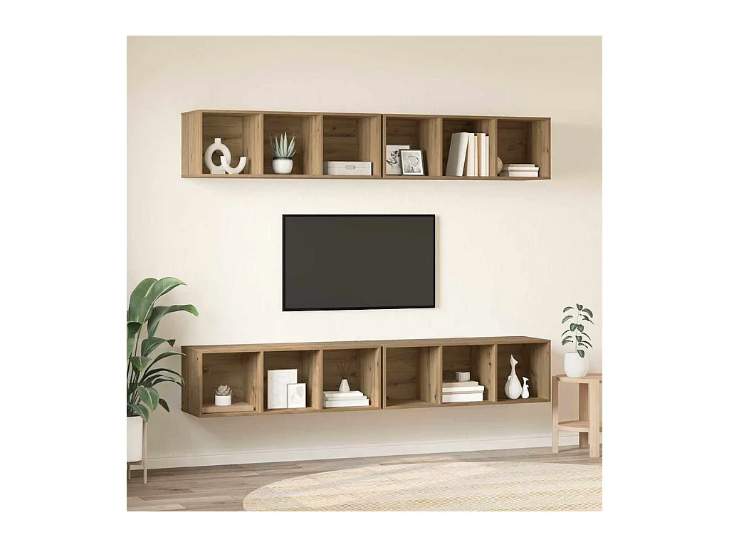 Wand TV kast | Tv-meubel | Tv-Bank 4 pcs artisanaal eikenkleurig 37 x 37 x 107.5 cm