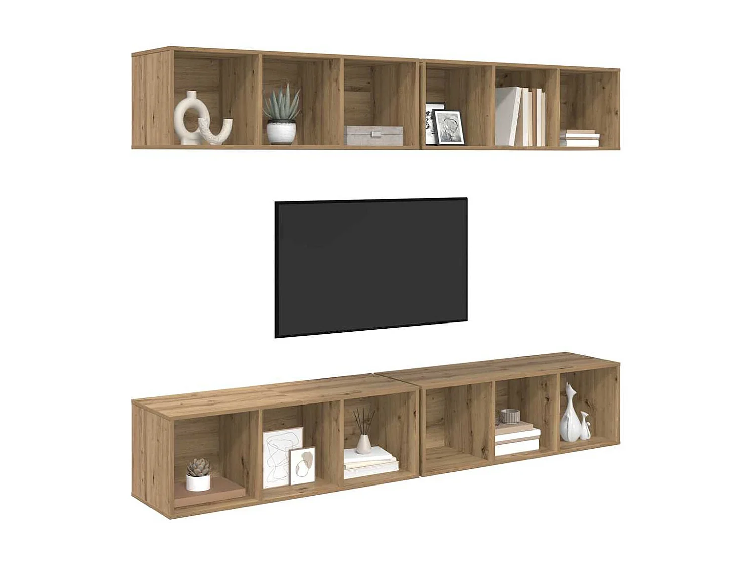 Meuble TV | Banc TV | Armoire TV mural 4 pcs chêne artisanal 37 x 37 x 107,5 cm