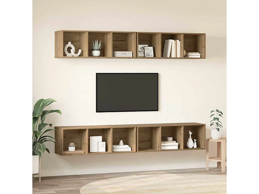 Meuble TV | Banc TV | Armoire TV mural 4 pcs chêne artisanal 37 x 37 x 107,5 cm