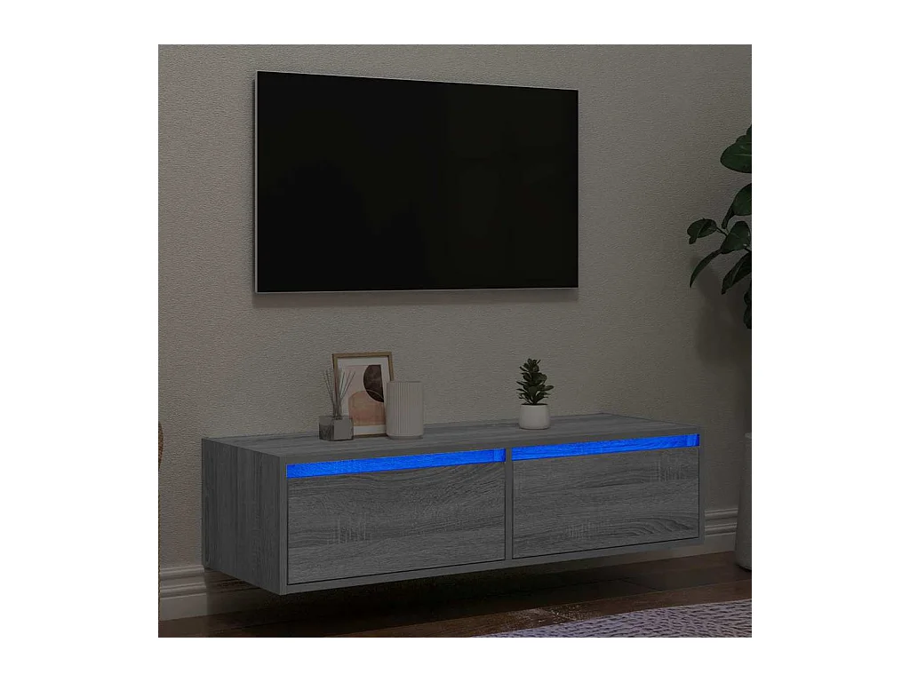 Tv-meubel | Tv-Bank | TV-kastmet LED-verlichting 100X35,5x25 cm grijs sonoma eiken