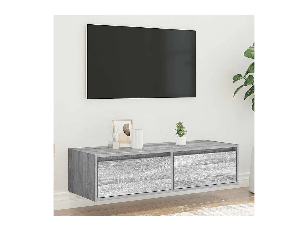 Tv-meubel | Tv-Bank | TV-kastmet LED-verlichting 100X35,5x25 cm grijs sonoma eiken