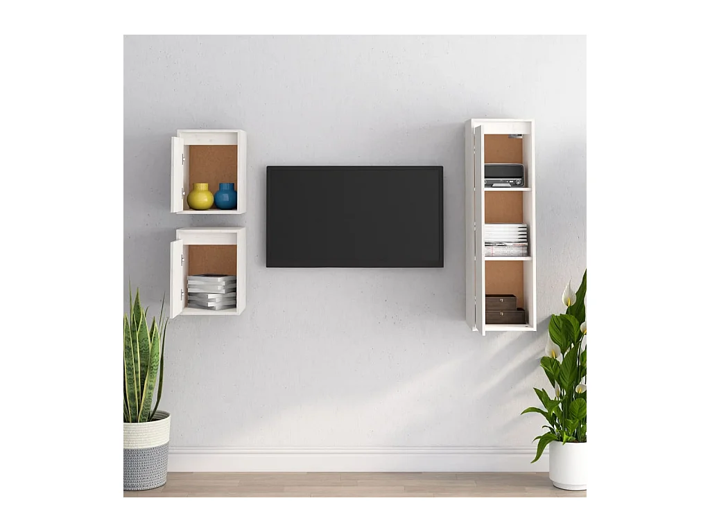 muebles para TV  | Gabinetes de TV |  Muebles de salón 3 piezas madera maciza de pino blanco