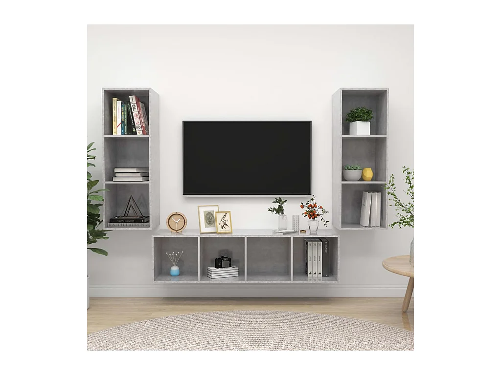 3-delige Tv-meubelset | Tv-Bank | TV-kast spaanplaat betongrijs