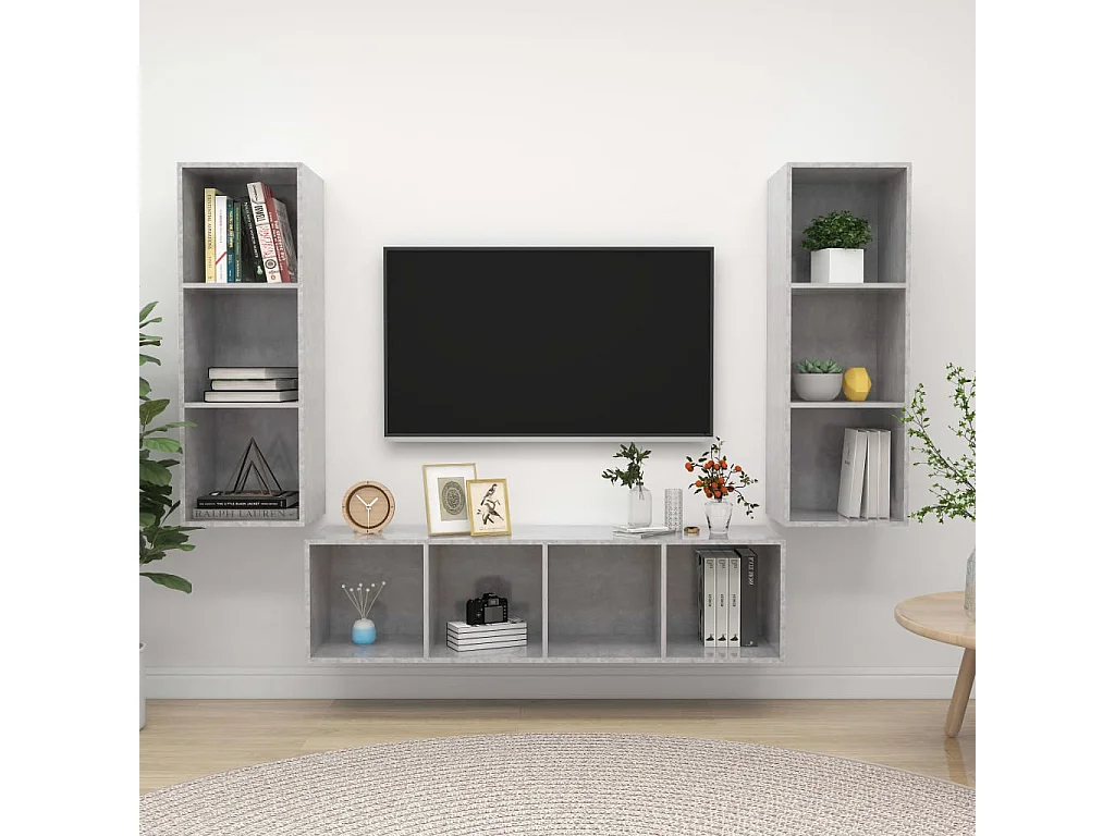 Ensemble de meuble TV | Banc TV | Armoire TV 3 pcs Gris béton Bois d'ingénierie