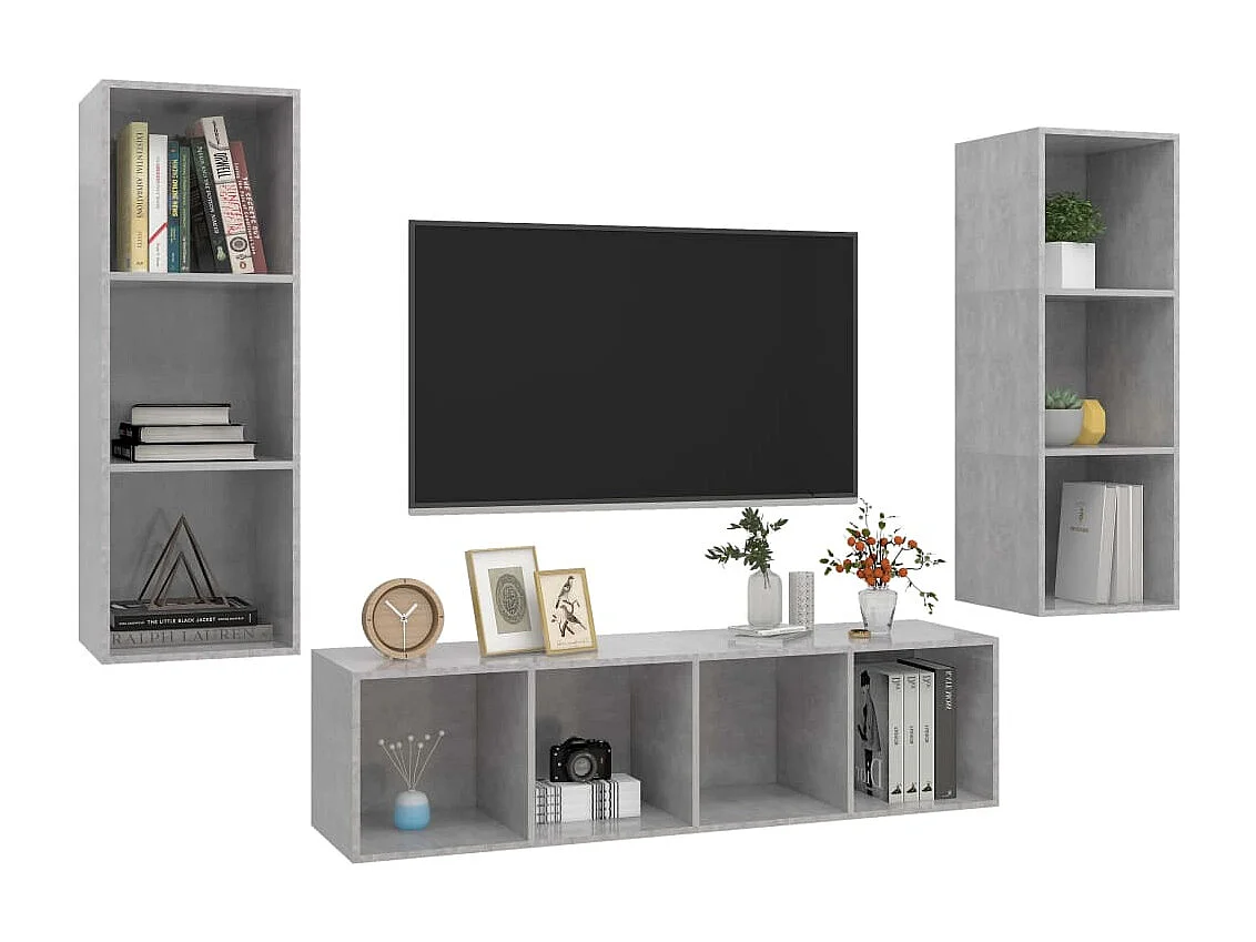 Ensemble de meuble TV | Banc TV | Armoire TV 3 pcs Gris béton Bois d'ingénierie