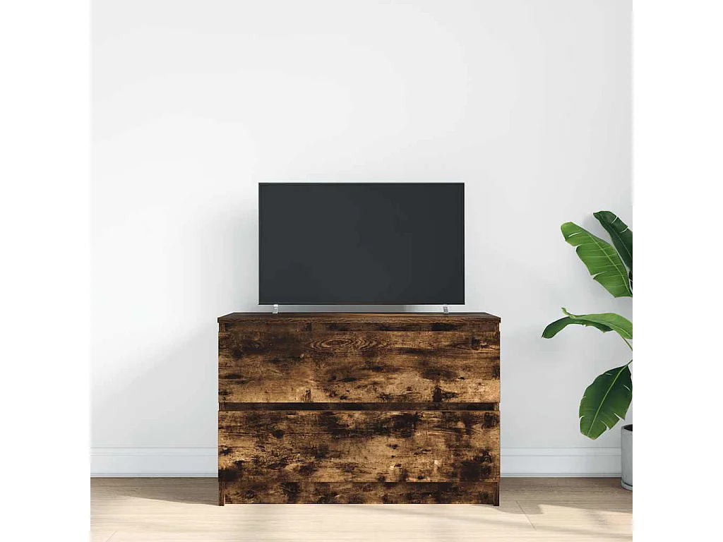 Meuble TV | Banc TV | Armoire TV chêne fumé 80x35x54 cm bois d'ingénierie