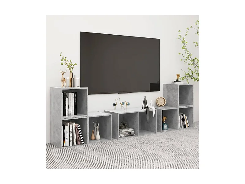 Muebles de salón | Gabinetes de TV |  Muebles de TV 6 piezas madera de ingeniería gris hormigón