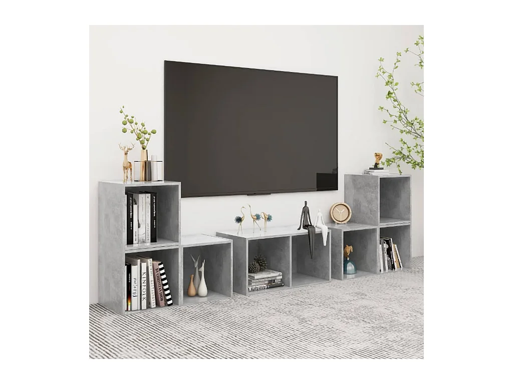 Muebles de salón | Gabinetes de TV |  Muebles de TV 6 piezas madera de ingeniería gris hormigón