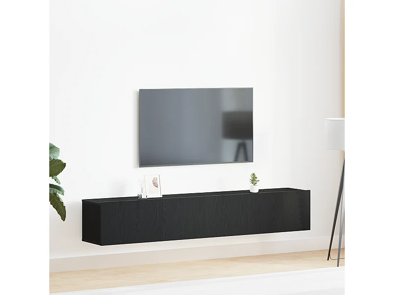 2-delige TV Meubel | Tv-Bank | TV-kastenset zwart van samengesteld hout