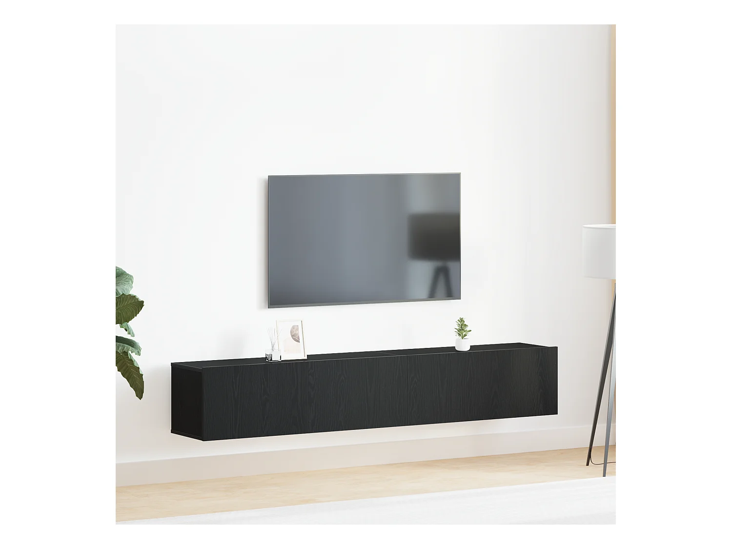 Ensemble meuble TV | Banc TV | Armoire TV 2 pièces en aggloméré noir