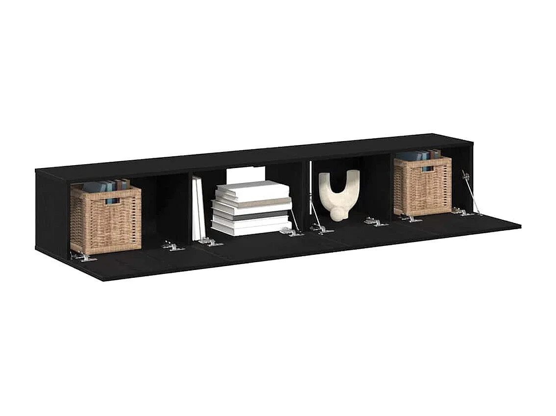 2-delige TV Meubel | Tv-Bank | TV-kastenset zwart van samengesteld hout