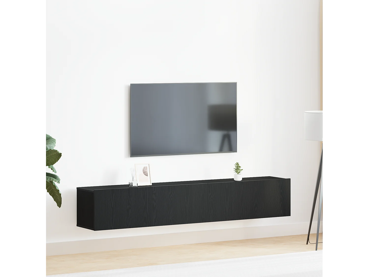 Ensemble meuble TV | Banc TV | Armoire TV 2 pièces en aggloméré noir