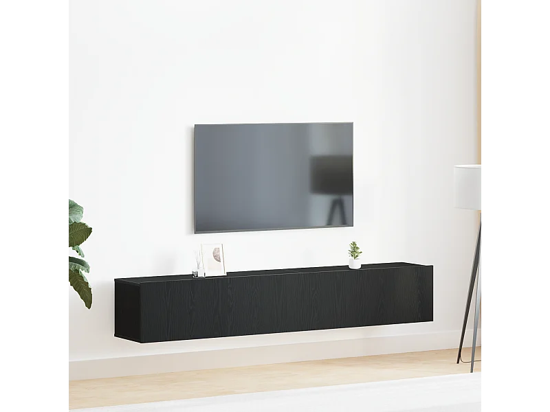 Ensemble meuble TV | Banc TV | Armoire TV 2 pièces en aggloméré noir