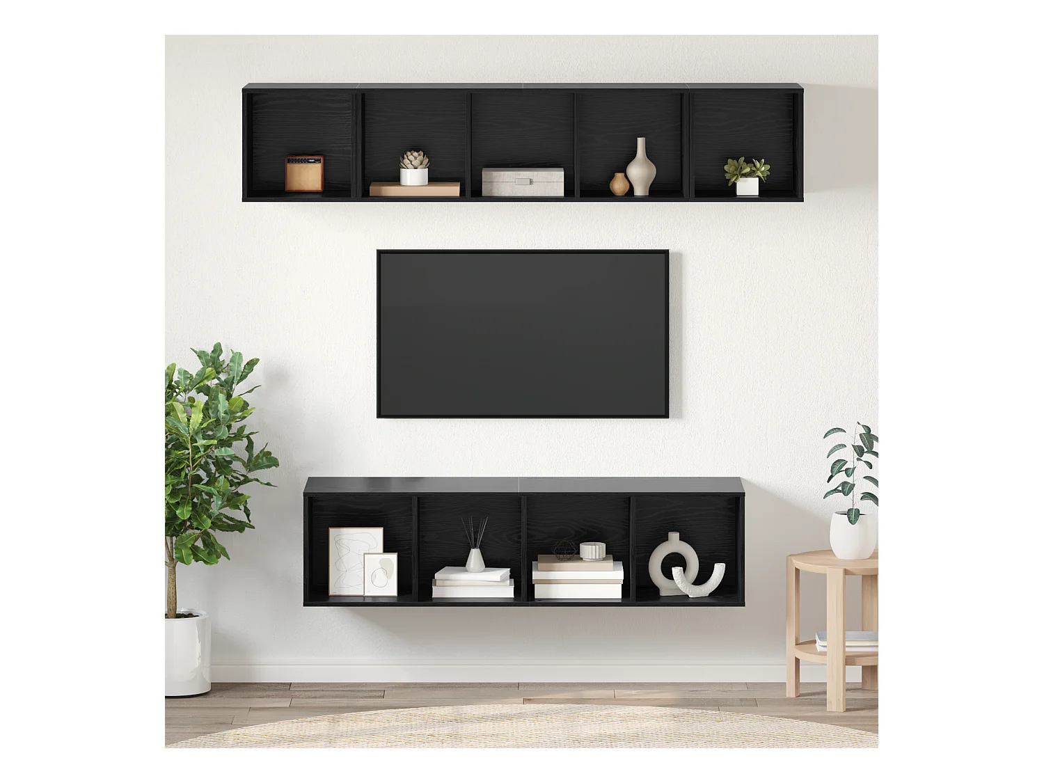Conjunto de Mueble de TV | Mueble de salón 4 pcs Roble negro Madera contrachapada