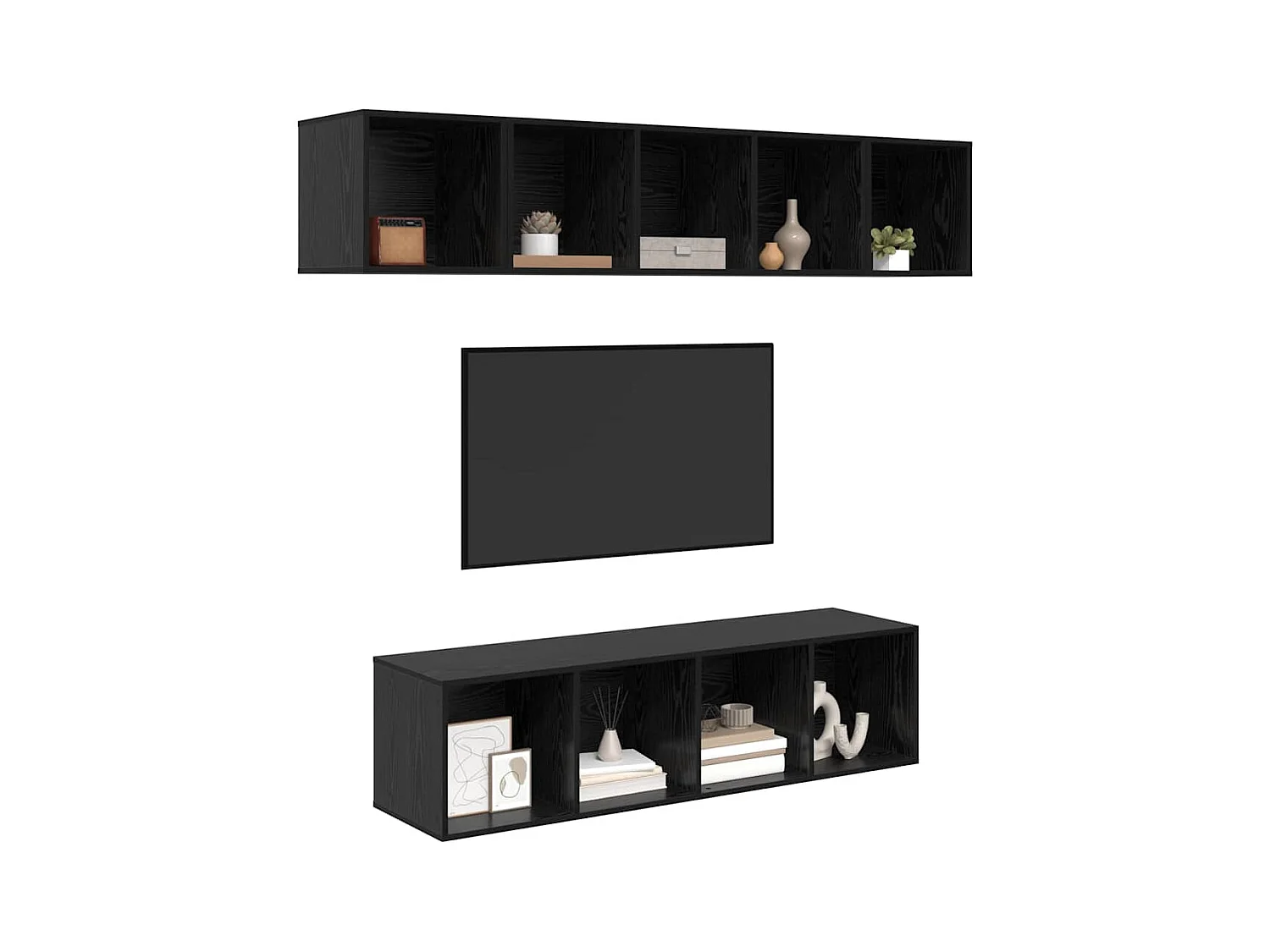 Conjunto de Mueble de TV | Mueble de salón 4 pcs Roble negro Madera contrachapada