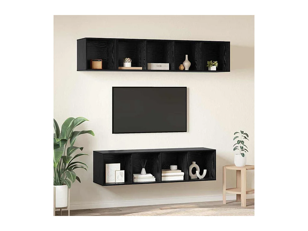 Conjunto de Mueble de TV | Mueble de salón 4 pcs Roble negro Madera contrachapada
