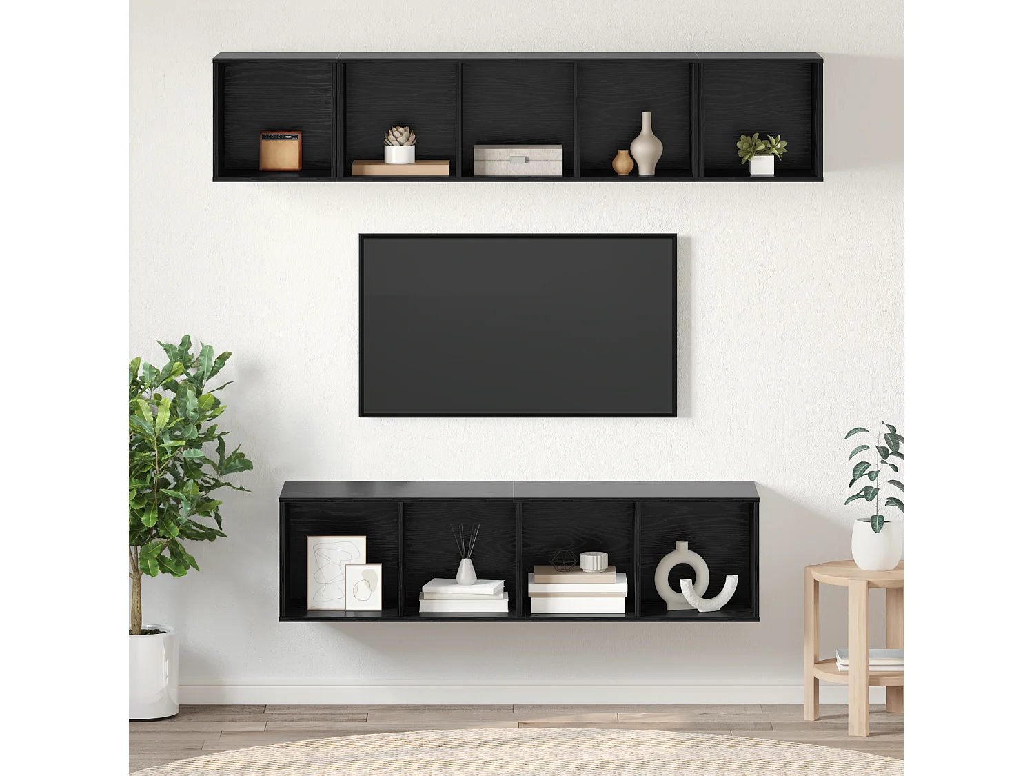 Conjunto de Mueble de TV | Mueble de salón 4 pcs Roble negro Madera contrachapada