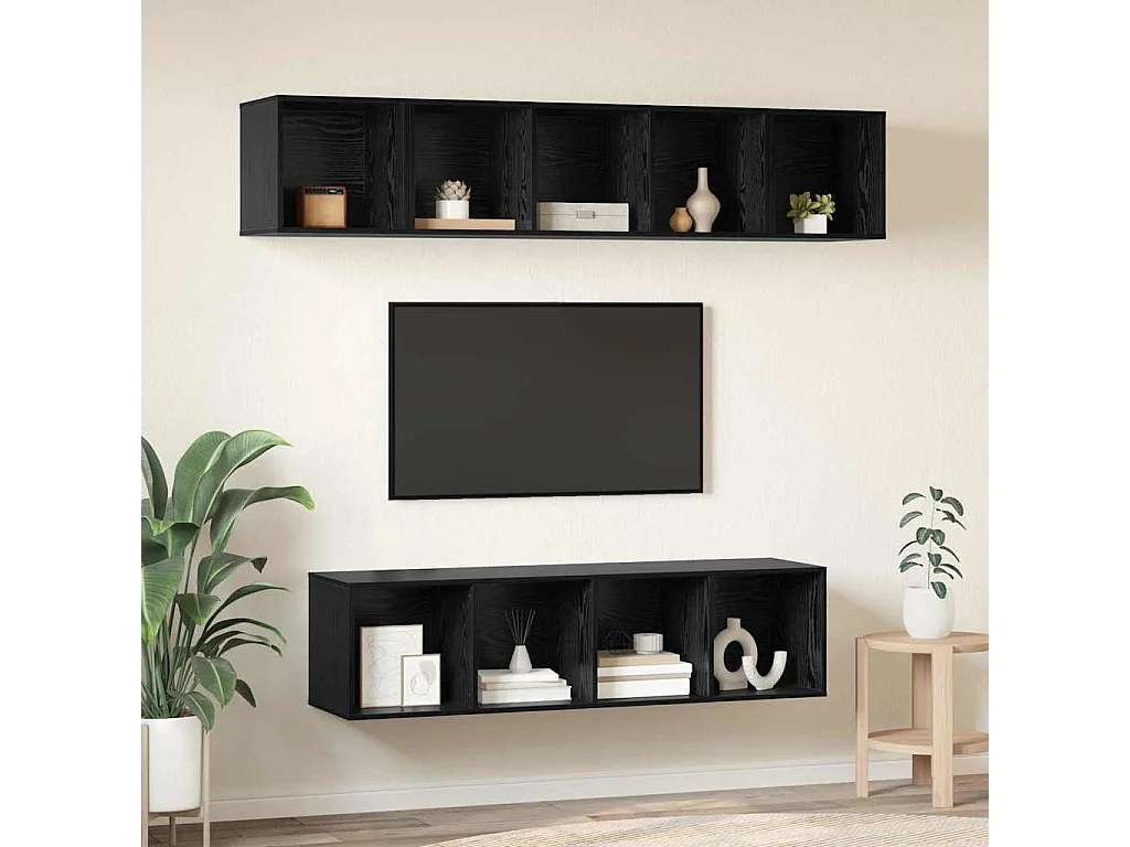 Conjunto de Mueble de TV | Mueble de salón 4 pcs Roble negro Madera contrachapada