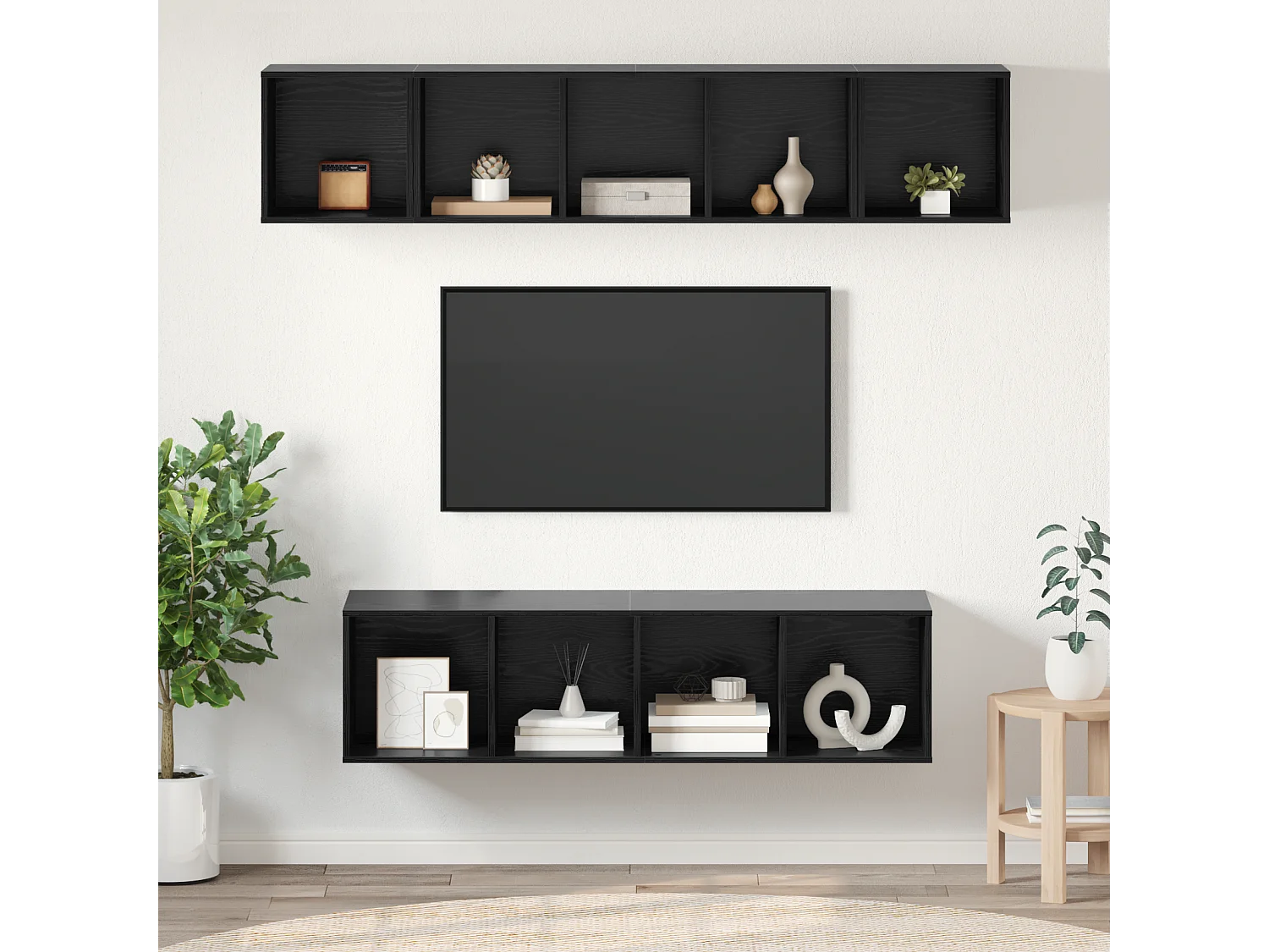 Tv-meubelset | Tv-Bank | TV-kast 4 pcs Zwart eiken 37 x 37 x 142.5 cm Bewerkt hout