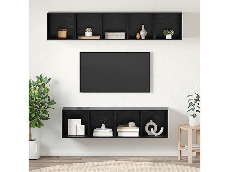 Tv-meubelset | Tv-Bank | TV-kast 4 pcs Zwart eiken 37 x 37 x 142.5 cm Bewerkt hout