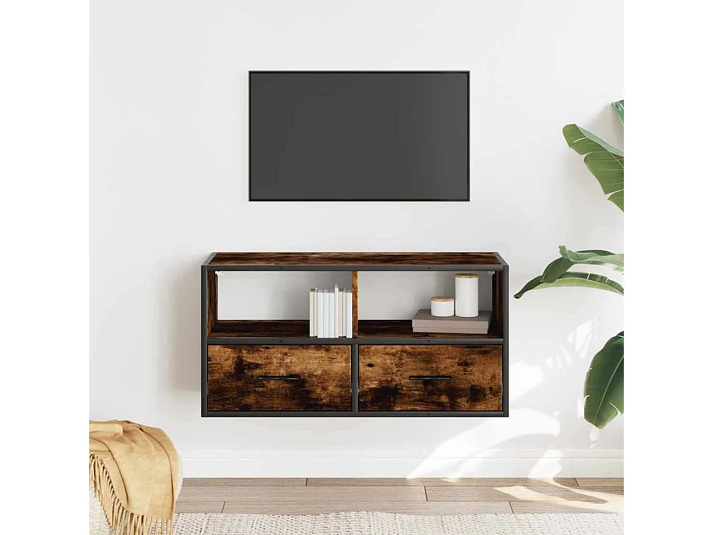Tv-meubel | Tv-Bank | TV-kast80x31x39,5cm bewerkt hout metaal gerookt eikenkleurig